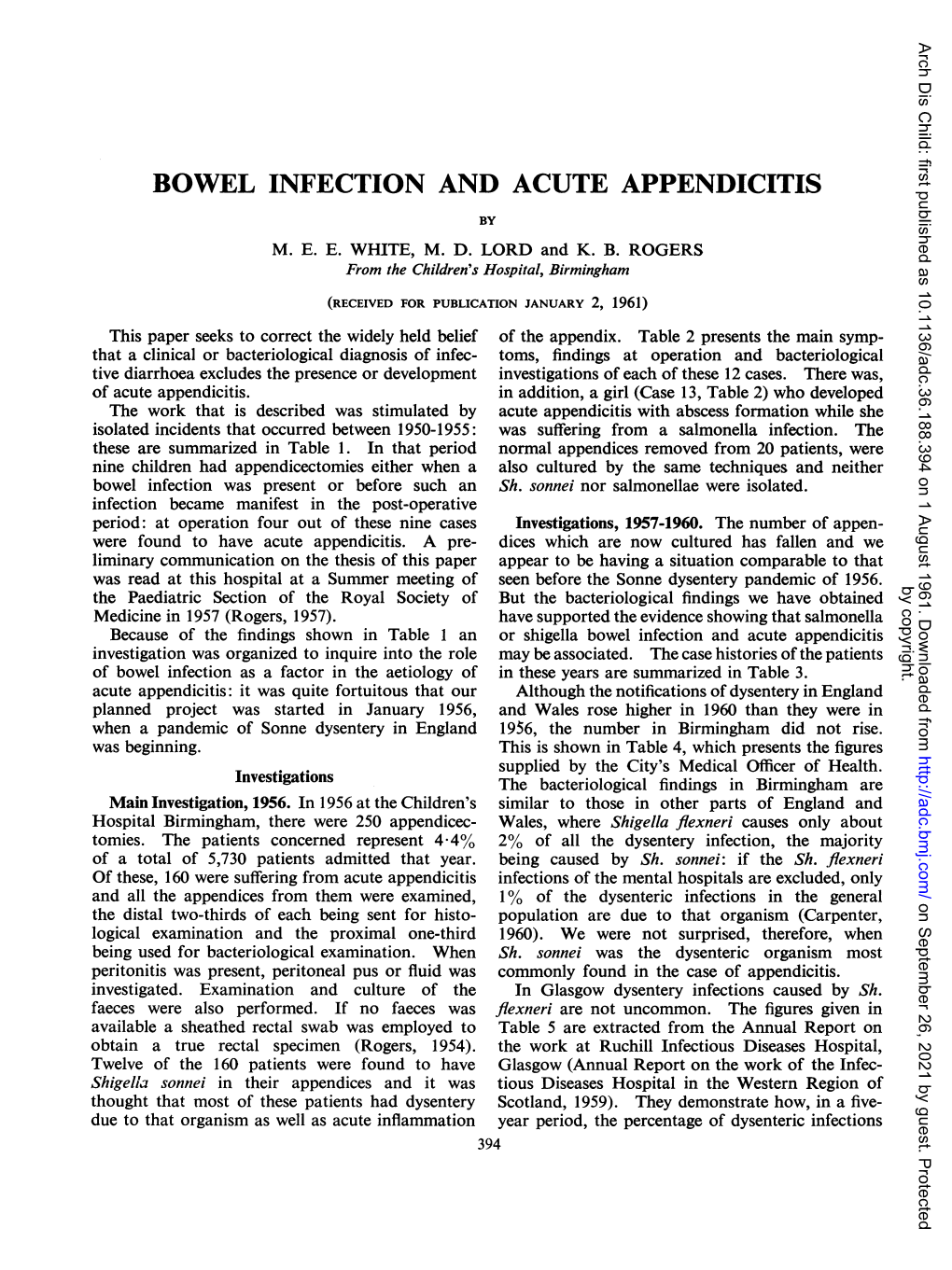 Bowel Infection and Acute Appendicitis