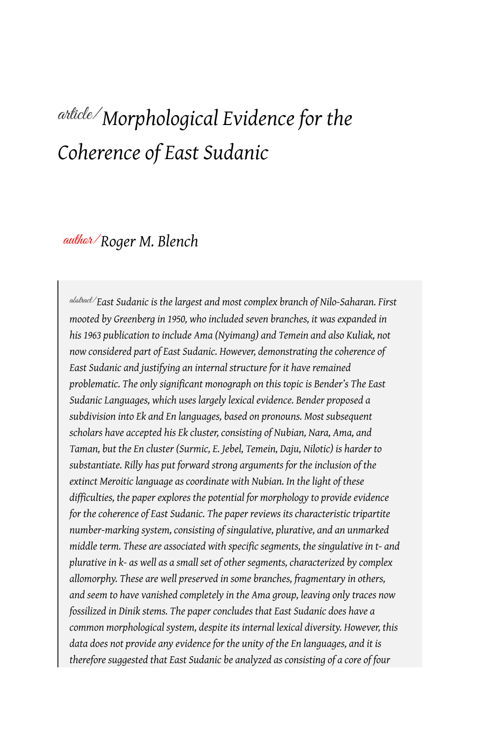 Morphological Evidence for the Coherence of East Sudanic