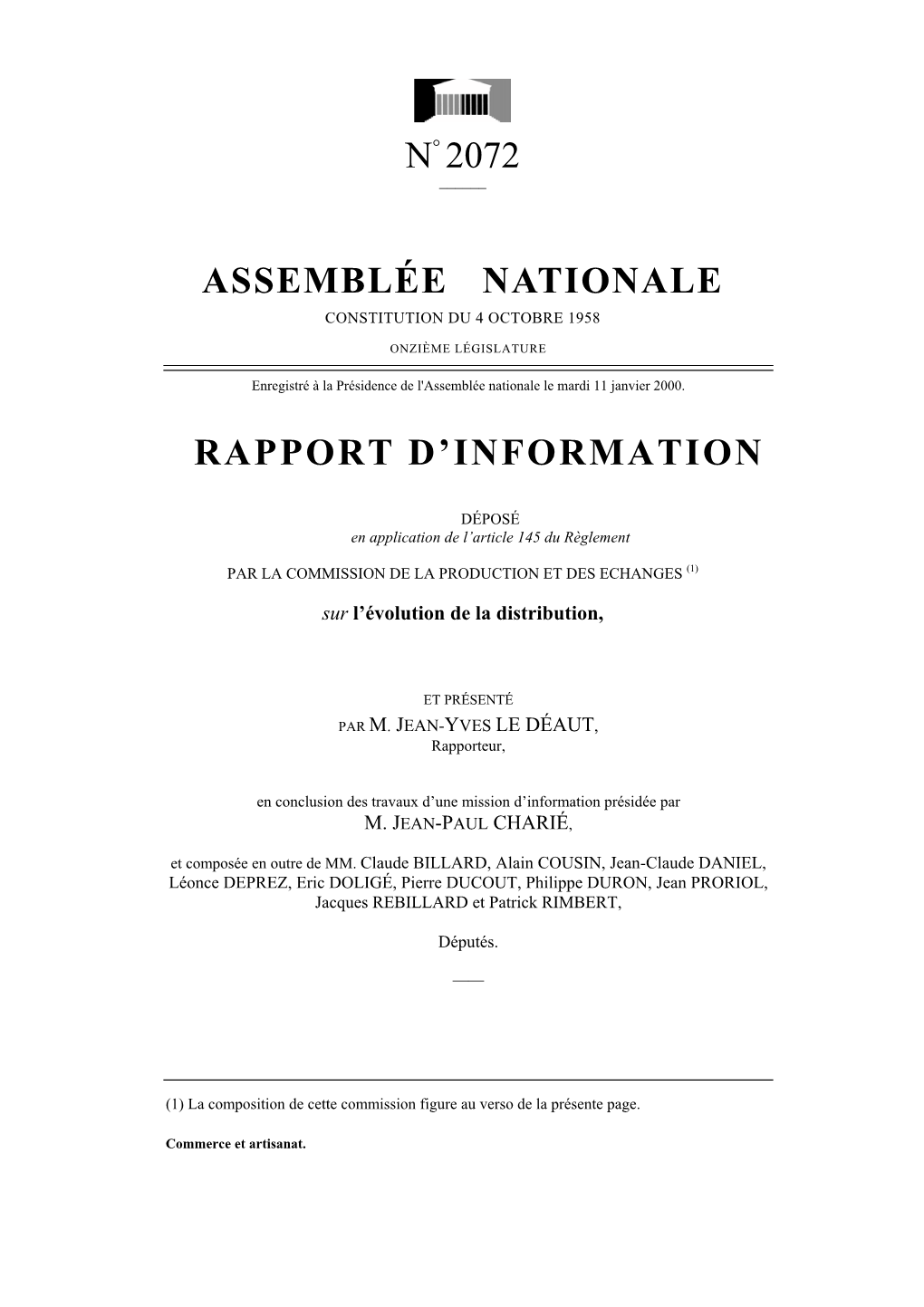 N° 2072 Assemblée Nationale Rapport D'information