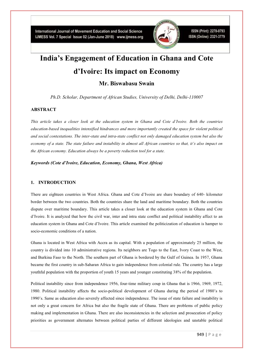 India's Engagement of Education in Ghana and Cote D'ivoire: Its Impact on Economy