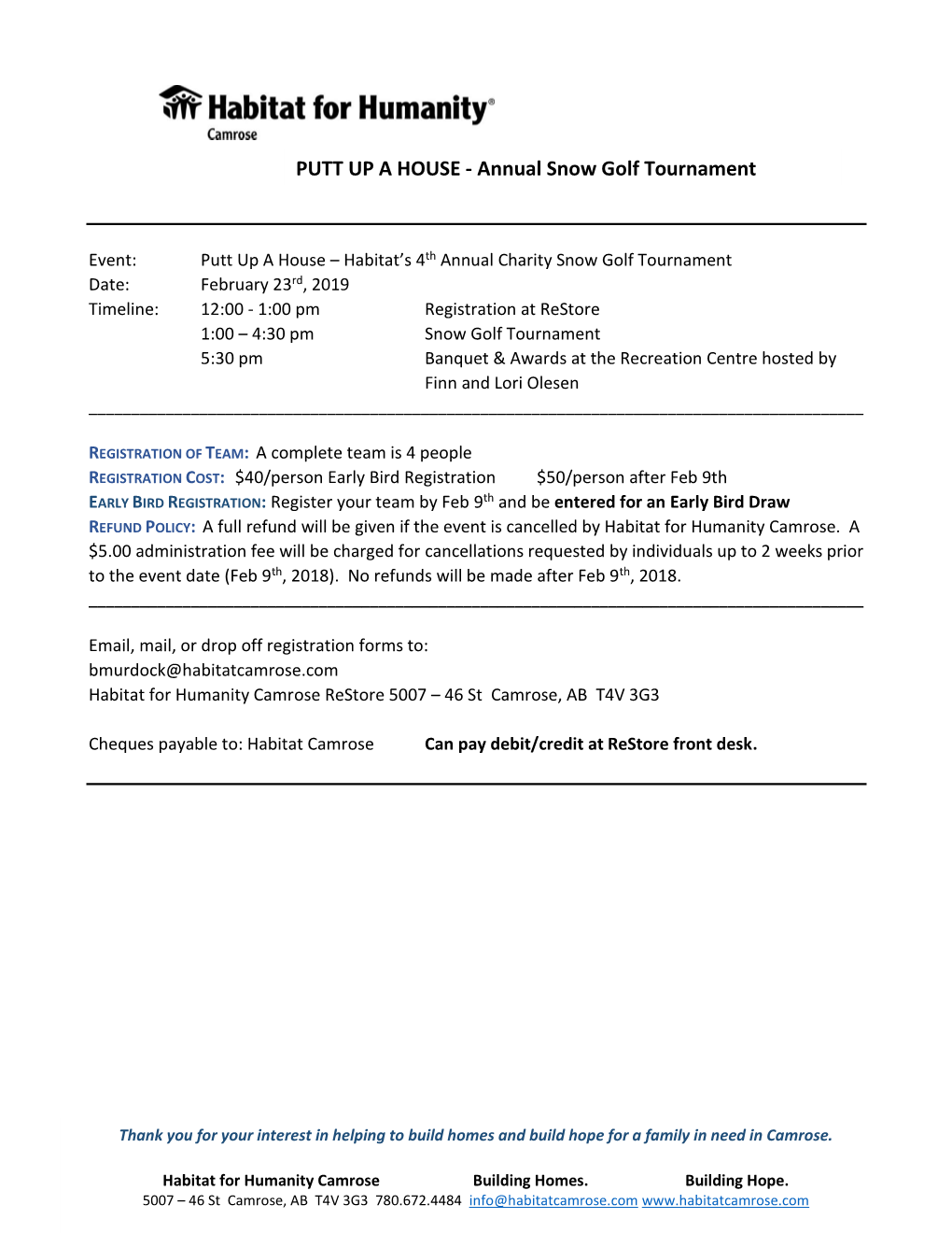 PUTT up a HOUSE - Annual Snow Golf Tournament