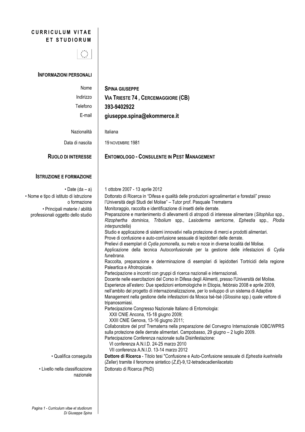 Formato Europeo Per Il Curriculum Vitae