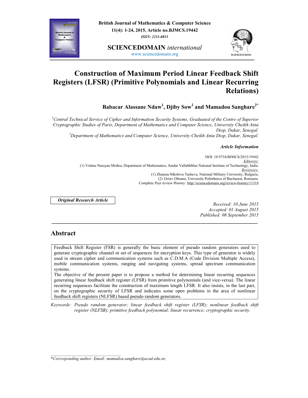 LFSR) (Primitive Polynomials and Linear Recurring Relations)