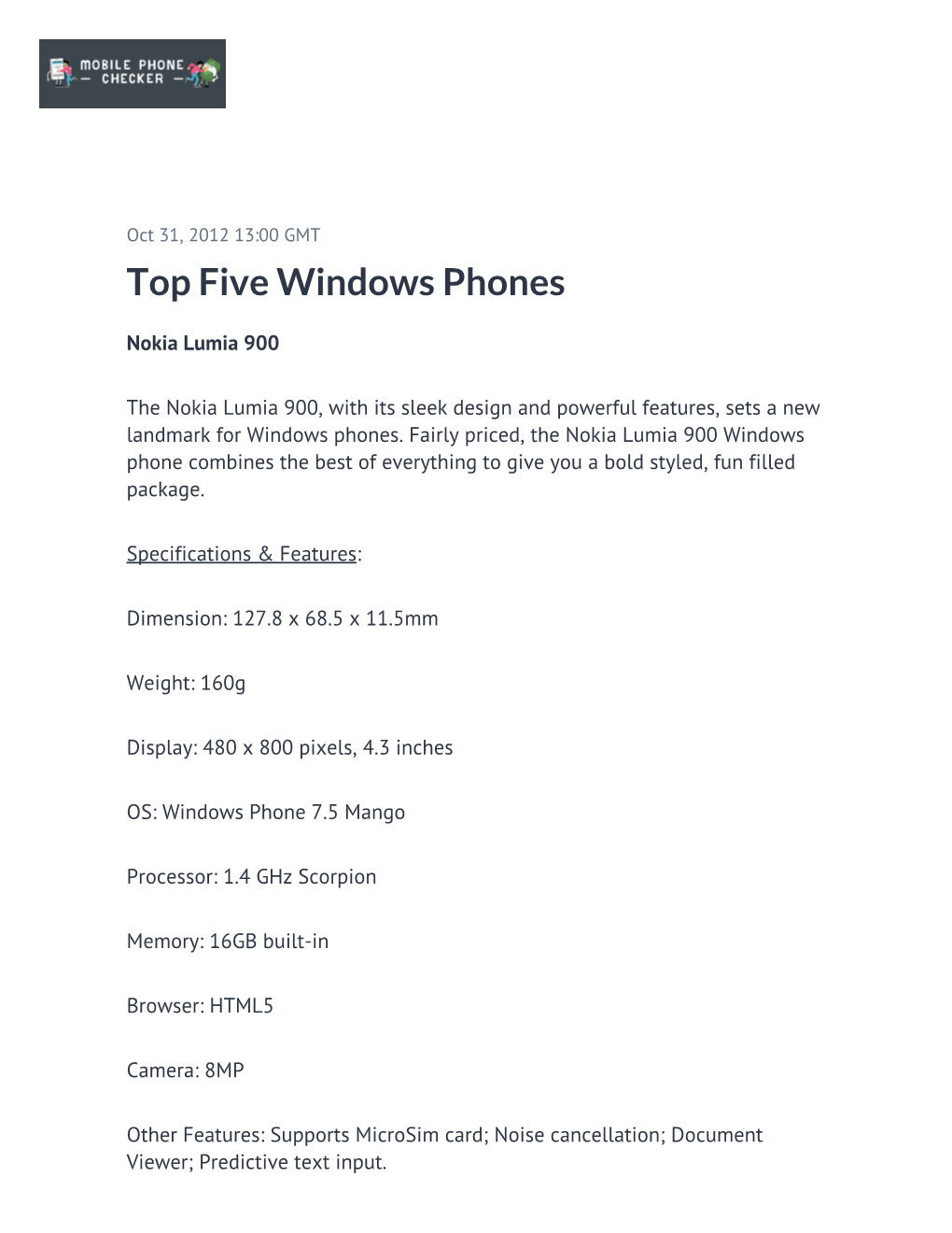 Top Five Windows Phones
