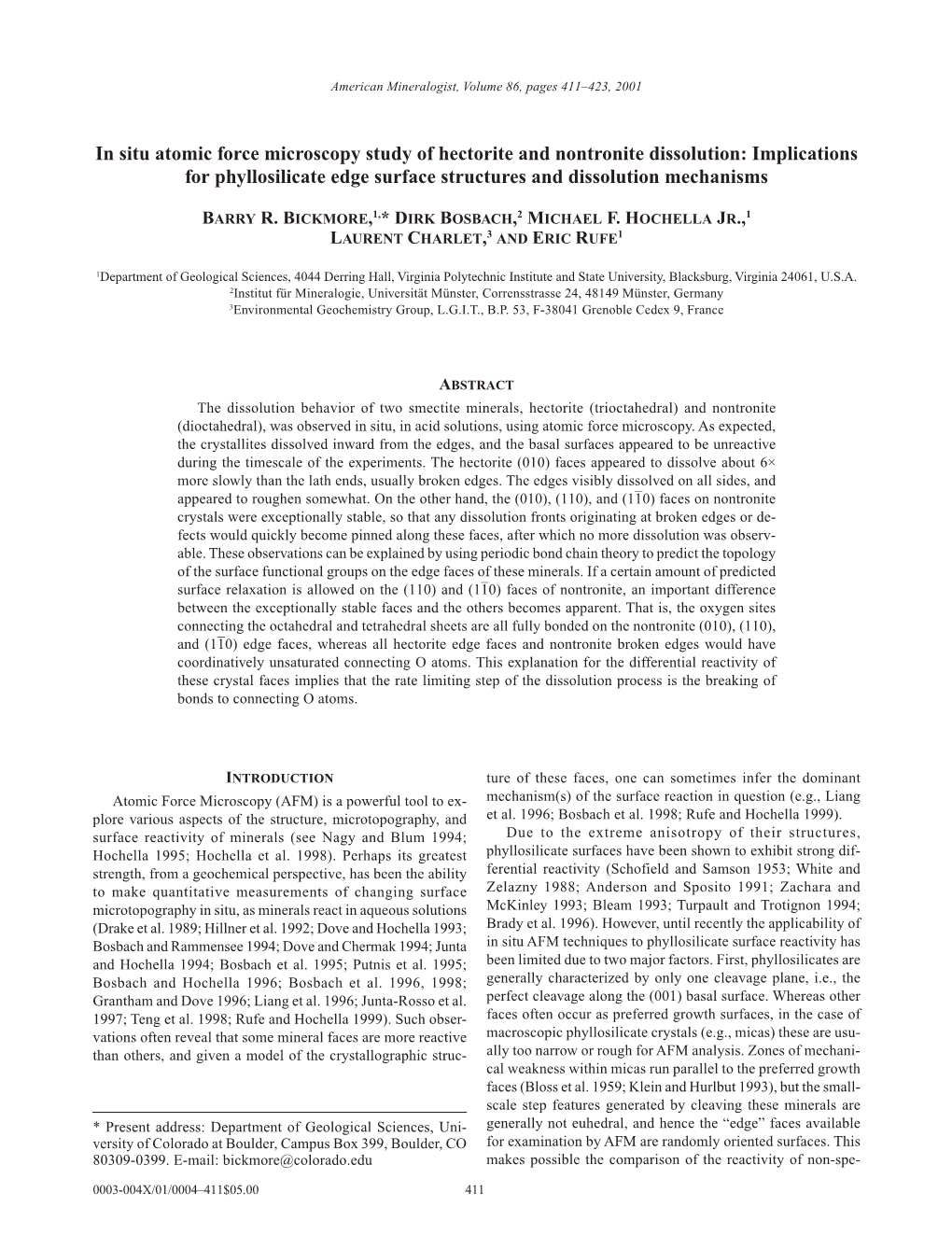 In Situ Atomic Force Microscopy Study of Hectorite and Nontronite Dissolution: Implications for Phyllosilicate Edge Surface Structures and Dissolution Mechanisms