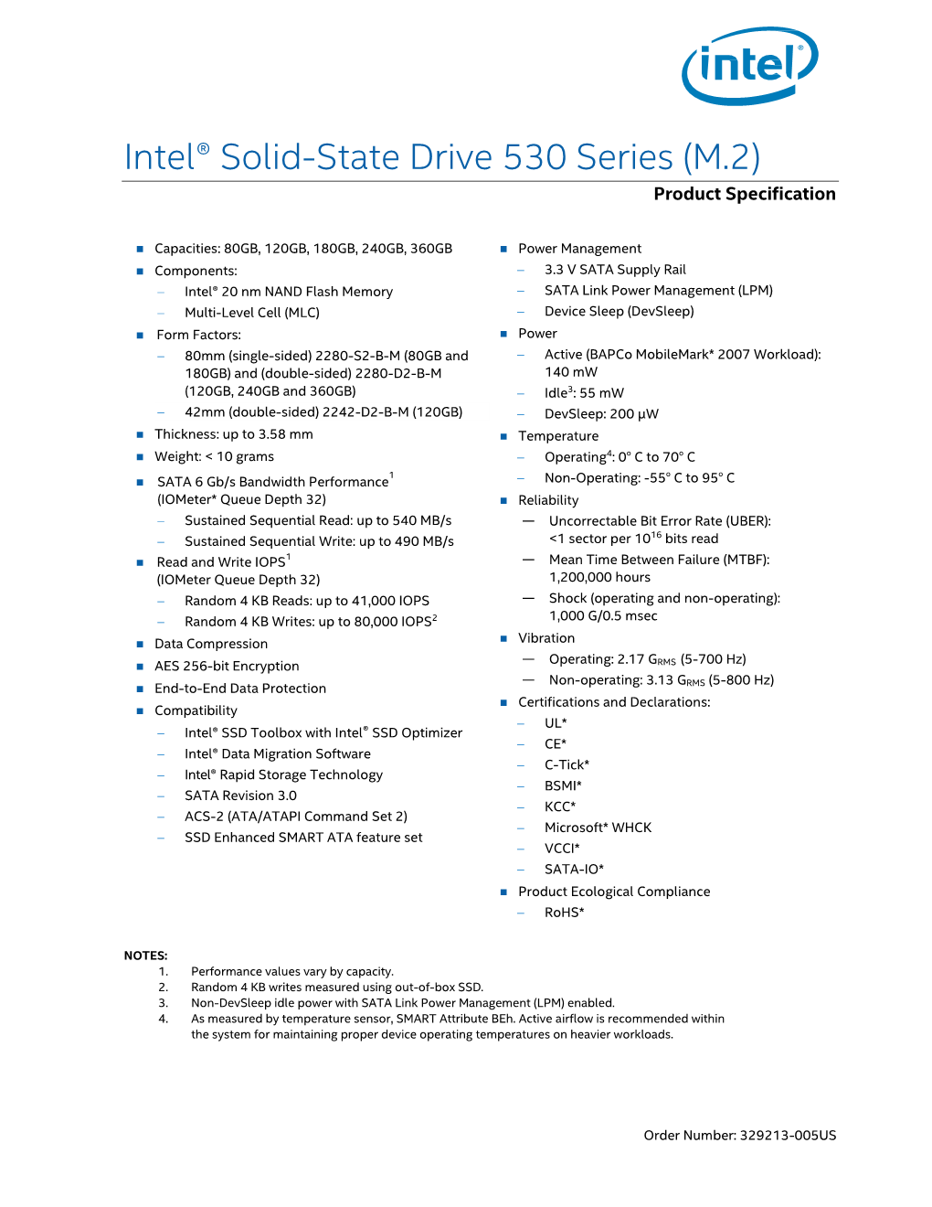 Intel® Solid-State Drive 530 Series (M.2) Product Specification