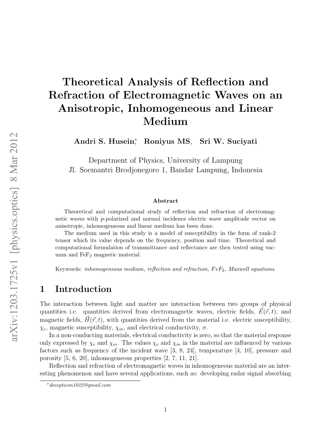 Theoretical Analysis of Reflection and Refraction of Electromagnetic