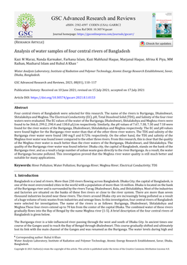 Analysis of Water Samples of Four Central Rivers of Bangladesh