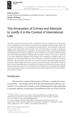 The Annexation of Crimea and Attempts to Justify It in the Context of International Law
