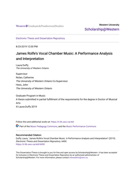 James Rolfe's Vocal Chamber Music: a Performance Analysis and Interpretation