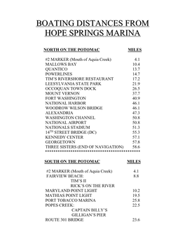 Boating Distances from Hope Springs Marina