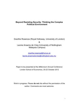 Beyond Resisting Security: Thinking the Complex Political Environment