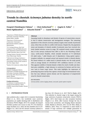 Trends in Cheetah Acinonyx Jubatus Density in North‐Central Namibia