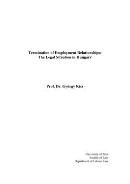 Termination of Employment Relationships: the Legal Situation in Hungary