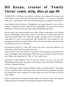 Bil Keane, Creator of 'Family Circus' Comic Strip, Dies at Age 89