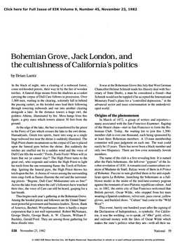 Bohemian Grove, Jack London, and the Cultishness of California's Politics