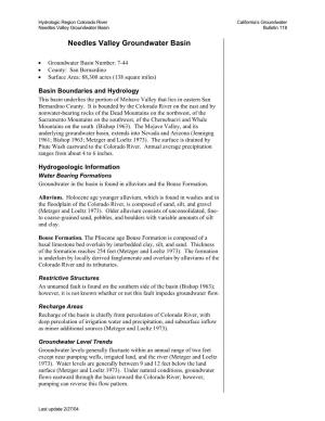 Needles Valley Groundwater Basin Bulletin 118