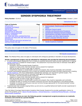 GENDER DYSPHORIA TREATMENT Policy Number: CS145.E Effective Date: October 1, 2019