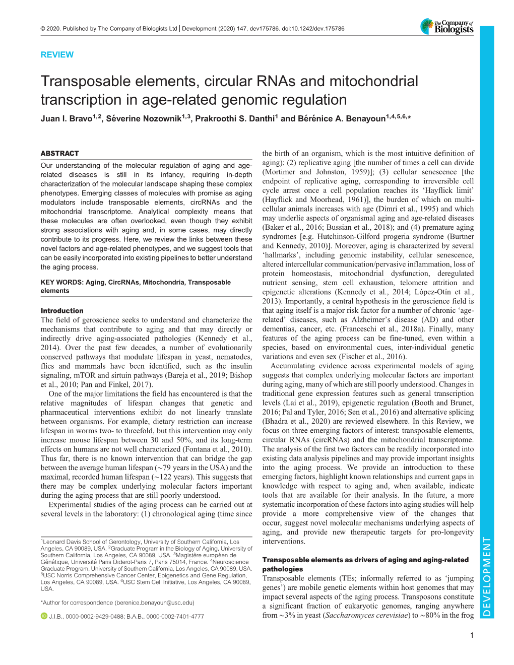 Transposable Elements, Circular Rnas and Mitochondrial Transcription in Age-Related Genomic Regulation Juan I