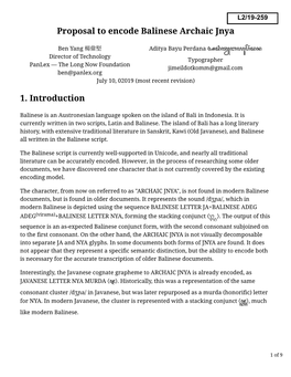 Proposal to Encode Balinese Archaic Jnya 1. Introduction