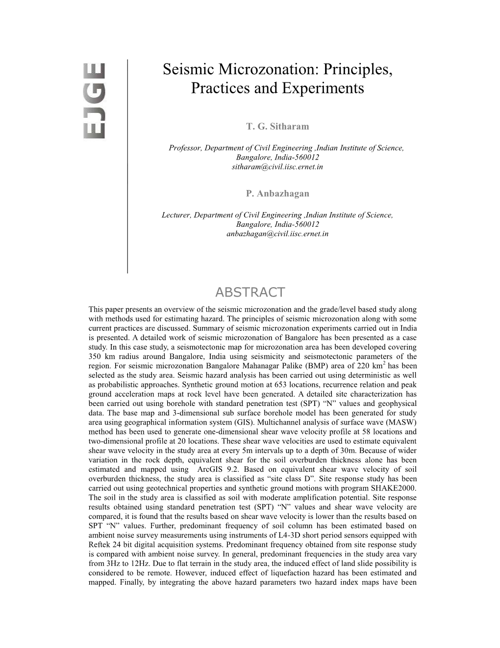 Seismic Microzonation: Principles, Practices and Experiments