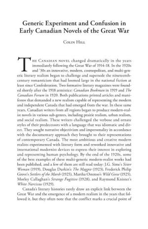 Generic Experiment and Confusion in Early Canadian Novels of the Great War