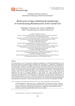 Biodiversity of Algae Inhabiting the Basidiocarps of Wood-Decaying Basidiomycetes in the Central Ural