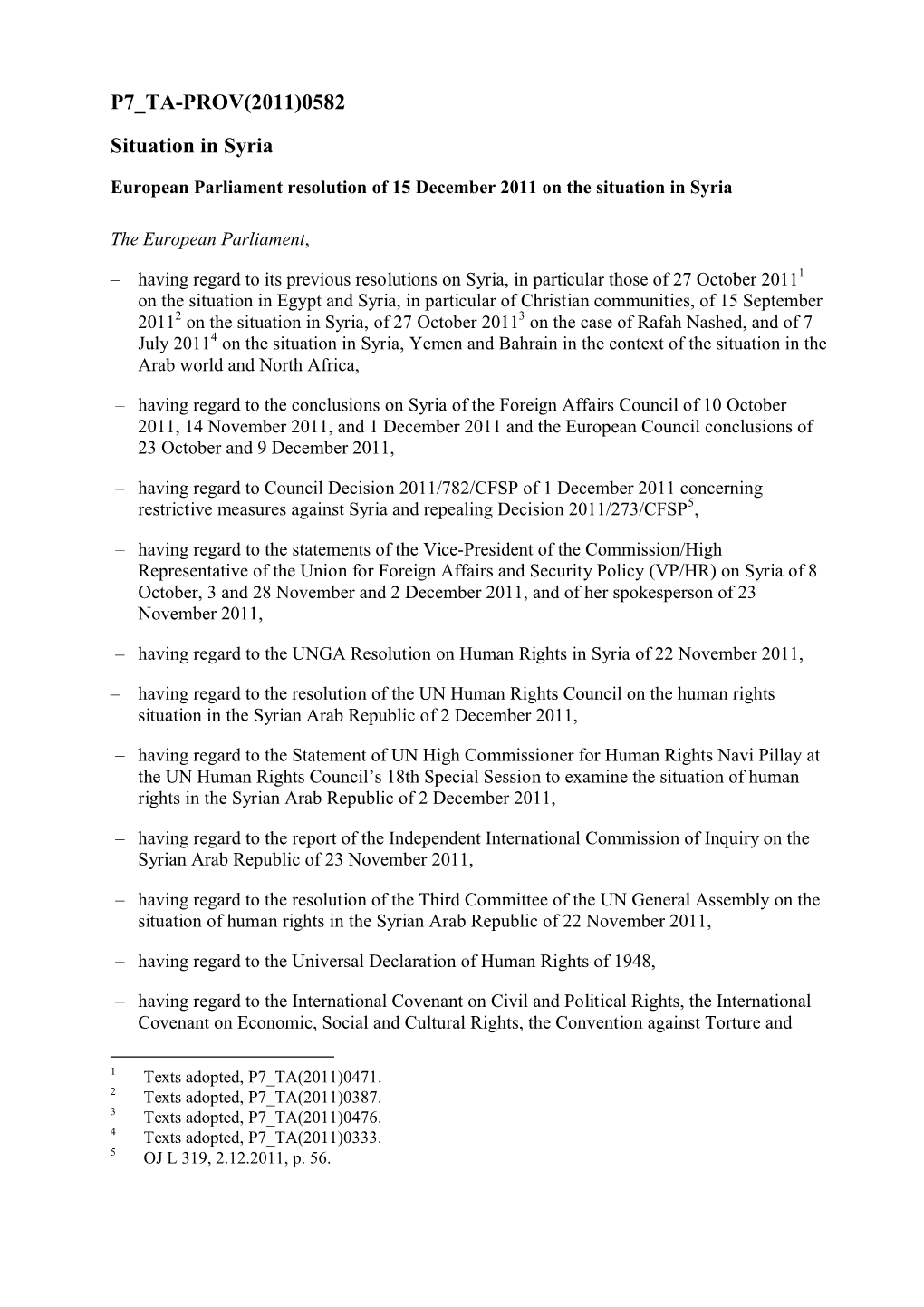 P7 TA-PROV(2011)0582 Situation in Syria