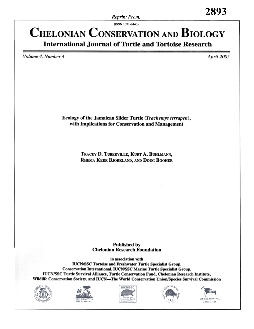 CHELONIAN CONSERVATION and BIOLOGY International Journal of Thrtle and Tortoise Research