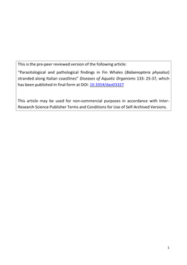 Parasitological and Pathological Findings in Fin Whales (Bal