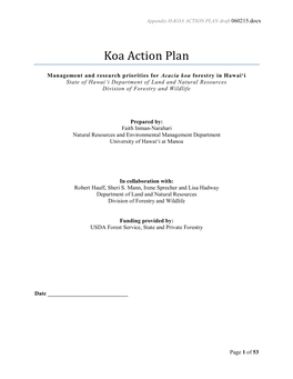 Appendix H: Koa Action Plan