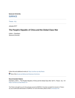 The People's Republic of China and the Global Class War