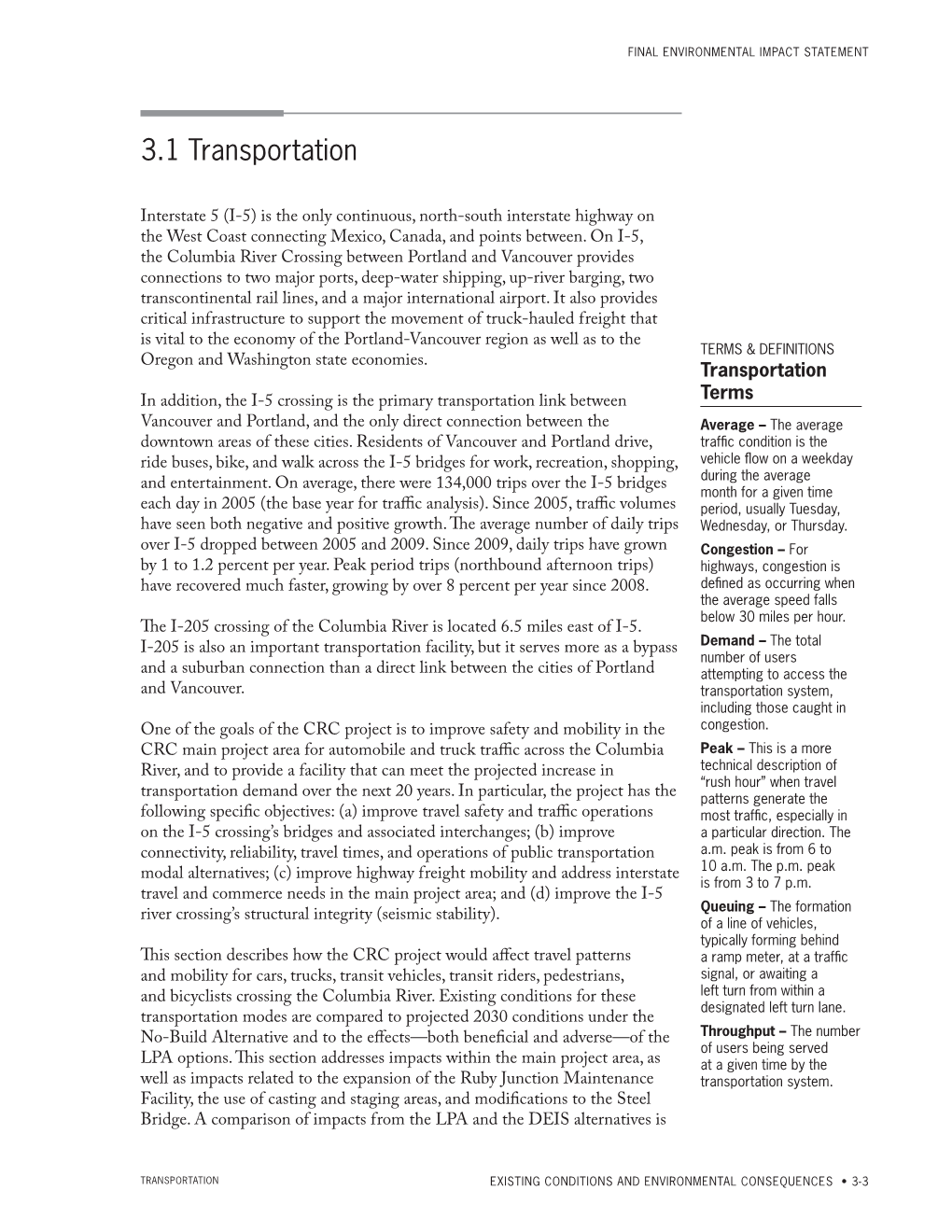 Columbia River Crossing FEIS Ch. 3 Sect. 1 Transportation