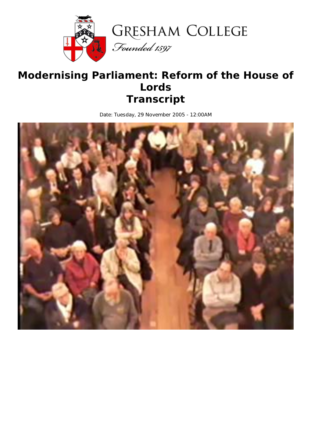 Modernising Parliament: Reform of the House of Lords Transcript