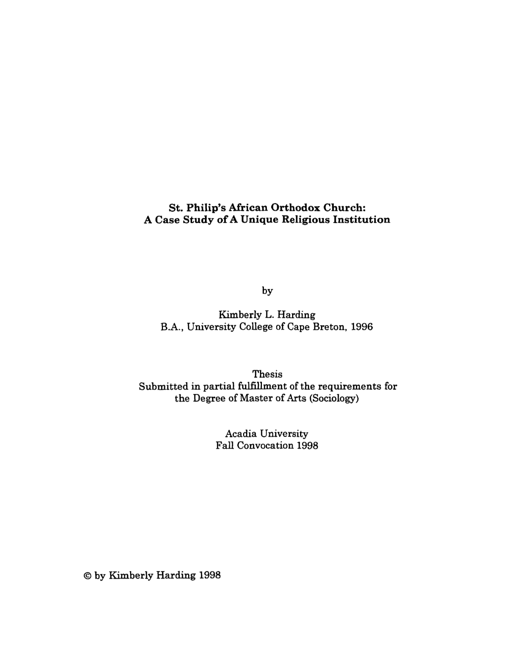 St. Philip's African Orthodox Church: a Case Study of a Unique Religious Institution