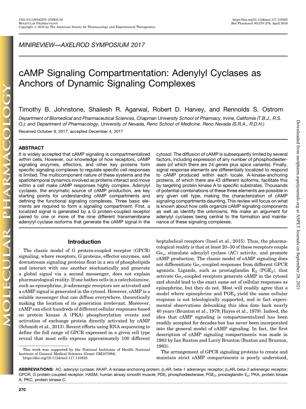Adenylyl Cyclases As Anchors of Dynamic Signaling Complexes