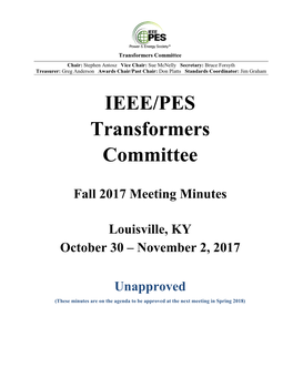 IEEE/PES Transformers Committee Fall 2017 Meeting Minutes