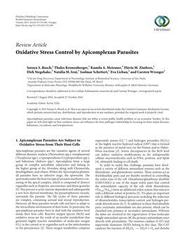 Oxidative Stress Control by Apicomplexan Parasites