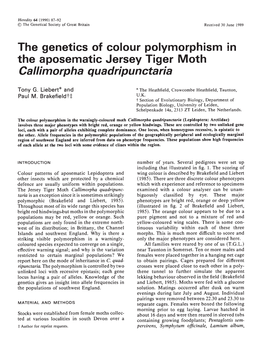 The Genetics of Colour Polymorphism in the Aposematic Jersey Tiger Moth Callimorpha Quadripunctaria
