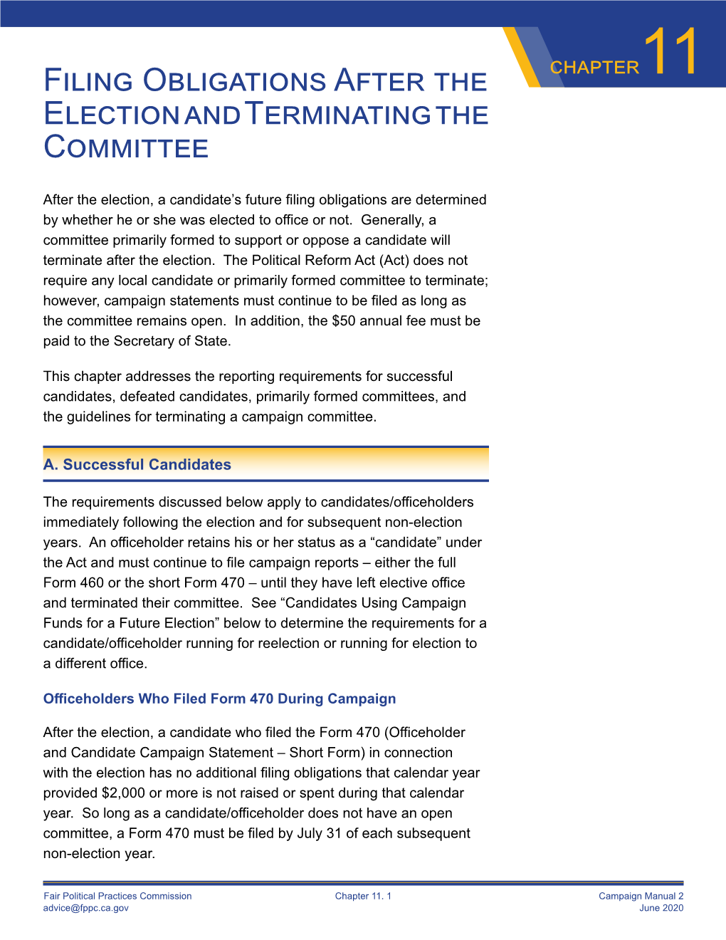 Filing Obligations After the Election and Terminating the Committee