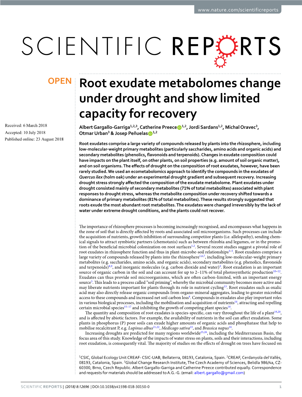 Root Exudate Metabolomes Change Under Drought and Show Limited