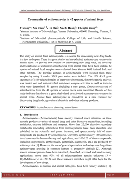 Community of Actinomycetes in 42 Species of Animal Feces