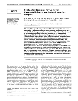 Geobacillus Toebii Sp. Nov., a Novel Thermophilic Bacterium Isolated