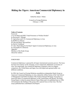 Riding the Tigers: American Commercial Diplomacy in Asia