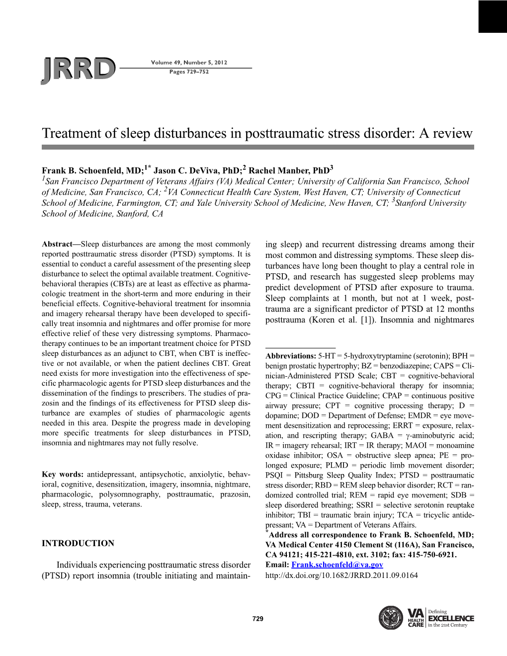 Treatment of Sleep Disturbances in Posttraumatic Stress Disorder: a Review