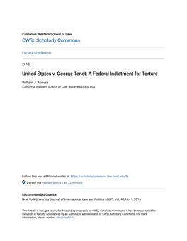 United States V. George Tenet: a Federal Indictment for Torture