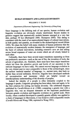 Wang, W. S-Y. (2001). Human Diversity and Language Diversity