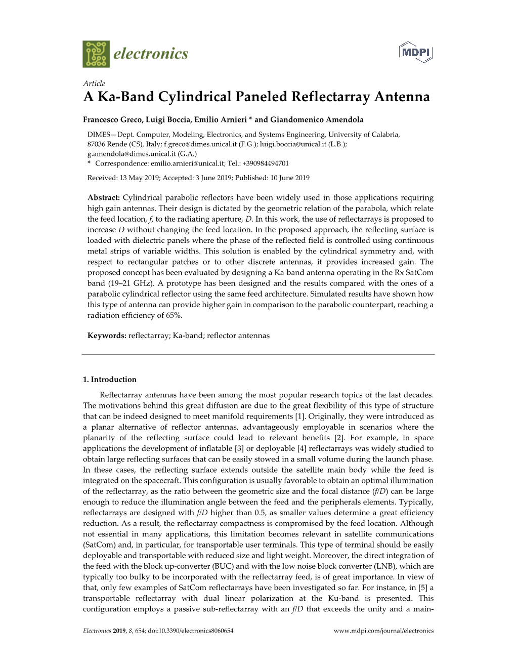 A Ka-Band Cylindrical Paneled Reflectarray Antenna