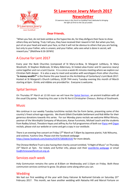 St Lawrence Jewry March 2017 Newsletter St Lawrence Jewry Is the Church on Guildhall Yard, Dedicated to Bringing the Light of Christ to the City of London