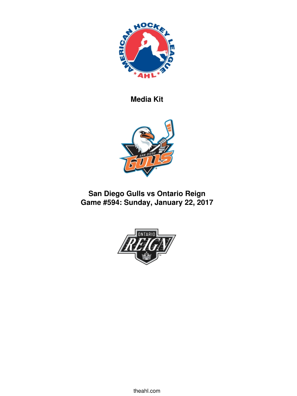 Media Kit San Diego Gulls Vs Ontario Reign Game #594: Sunday